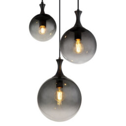 Luminosa Lighting Luminosa Dalton Cluster Pendant Ceiling Light Matt Black Balls Smoke Glass Shade 3X E27 - thumbnail 3