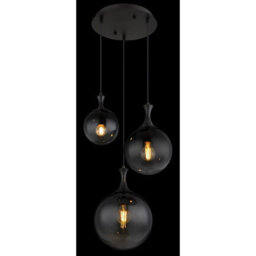 Luminosa Lighting Luminosa Dalton Cluster Pendant Ceiling Light Matt Black Balls Smoke Glass Shade 3X E27 - thumbnail 4