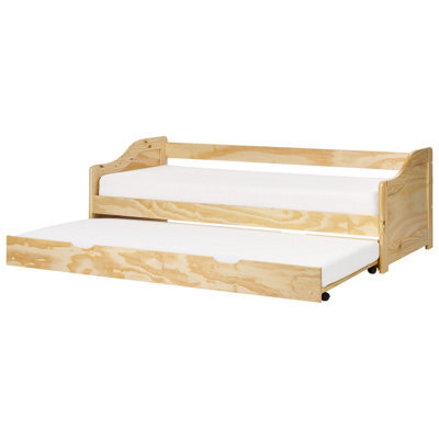 Beliani Trundle Bed Pine Wood Luneray 90 X 200 Cm (Eu Single) Light Brown - image 1