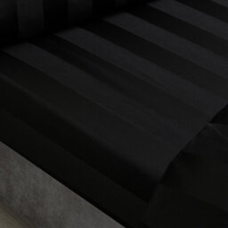Catherine Lansfield So Soft Satin Stripe Super King Fitted Sheet Black - thumbnail 1