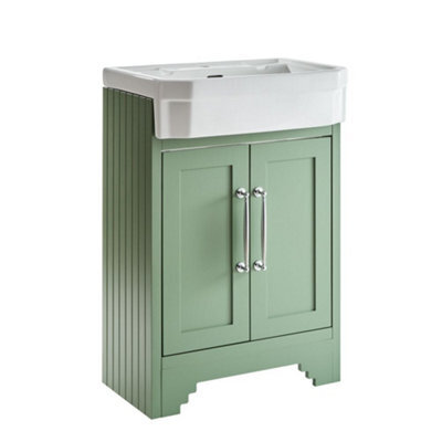 Homestylestore Pastel Green 570mm Bathroom Vanity Unit And Chrome T Bar Handles - image 1