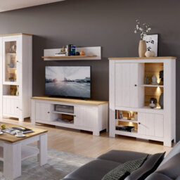 Furniture To Go Celesto 2 Door 4 Shelves Display Cabinet Inc. 2X Led Lights In White And Oak - thumbnail 3
