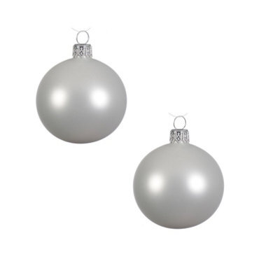 Decoris Pack Of 6 Real Glass Christmas Tree Baubles Decoration 8Cm Winter White - image 1