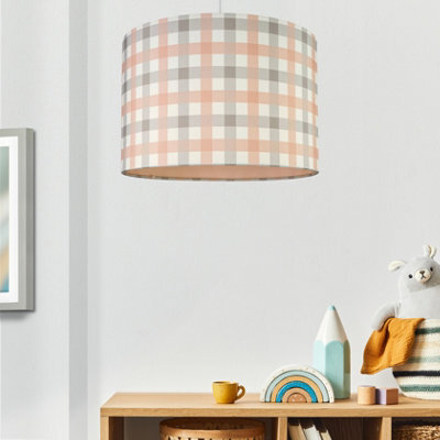 Pink & Grey Checkered Cylinder Lamp Shade (D)30Cm - image 1