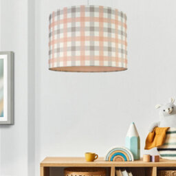 Pink & Grey Checkered Cylinder Lamp Shade (D)30Cm - thumbnail 1