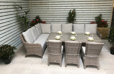 Signature Weave Alexandra Wicker Large Corner Sofa Dining Set & 3 Chairs Grey - image 1