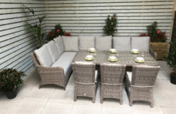 Signature Weave Alexandra Wicker Large Corner Sofa Dining Set & 3 Chairs Grey