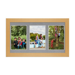 AK Frames 40X20Cm Country Pine Modern Multi Photo Frame With Mid Grey Mount - Holds 3 Apertures (3X) 6X4 Photos