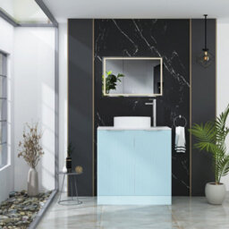 Royal Bathrooms Evora 800mm Powder Blue Fluted Floor Standing Countertop Vanity Unit 2 Door With Art Basin - thumbnail 2
