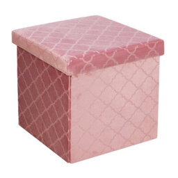 Foldable Velvet Lattice Trellis Storage Box Ottoman Cube 38Cmx38Cm For Bedroom, Living Room, Hallway - Pink - thumbnail 2