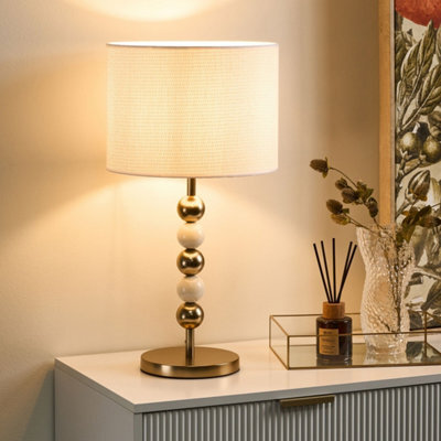 Beliani Aurora Lighting Brass-Plated Iron Table Lamp With Light-Beige Fabric Drum Shade, Mid-Century Style, 58Cm H - image 1