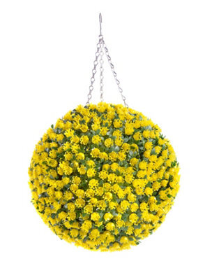 Pair Of Best Artificial 38Cm Yellow Rose Hanging Basket Flower Topiary Ball - Suitable For Outdoor Use - Weather & Fade Resistant - image 1