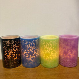 Flower Design Real Wax Led Candle - Battery Powered Handcrafted Faux Flameless Floral Pillar Candlelight - H15 X 10Cm, Green - thumbnail 3