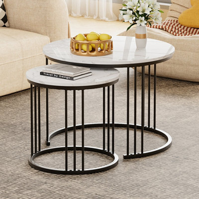 Huhote Elegant Nesting Coffee Tables 2 Set With Black Frame And White Marble Top Side Table End Table For Home Balcony Office - image 1
