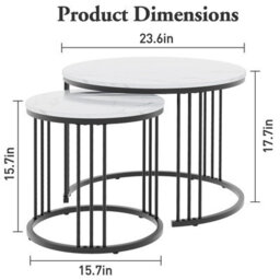 Huhote Elegant Nesting Coffee Tables 2 Set With Black Frame And White Marble Top Side Table End Table For Home Balcony Office - thumbnail 7