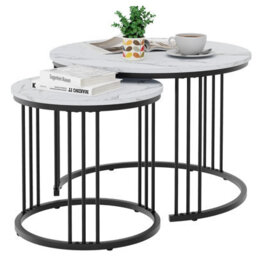 Huhote Elegant Nesting Coffee Tables 2 Set With Black Frame And White Marble Top Side Table End Table For Home Balcony Office - thumbnail 6