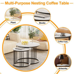 Huhote Elegant Nesting Coffee Tables 2 Set With Black Frame And White Marble Top Side Table End Table For Home Balcony Office - thumbnail 5