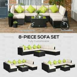 Outsunny 8 Pieces Patio Rattan Sofa Set Outdoor Garden Furniture Set Black - thumbnail 6