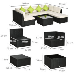 Outsunny 8 Pieces Patio Rattan Sofa Set Outdoor Garden Furniture Set Black - thumbnail 3