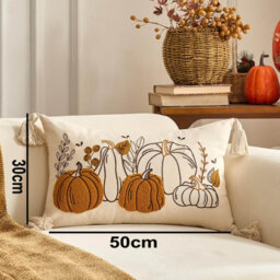 Amorly 30X50Cm Fall Lumbar Pillow Cover, Embroidered Orange Pumpkin Cushion Case, Autumn Decorative Throw Cover For Sofa, Bed, Couch - thumbnail 3