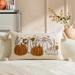 Amorly 30X50Cm Fall Lumbar Pillow Cover, Embroidered Orange Pumpkin Cushion Case, Autumn Decorative Throw Cover For Sofa, Bed, Couch - thumbnail 6
