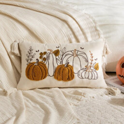 Amorly 30X50Cm Fall Lumbar Pillow Cover, Embroidered Orange Pumpkin Cushion Case, Autumn Decorative Throw Cover For Sofa, Bed, Couch - thumbnail 8