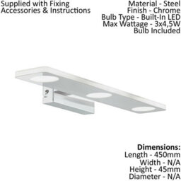 Wall/mirror Light Colour Chrome Shade Satined Plastic Bulb Led 3X4.5W Included - thumbnail 2