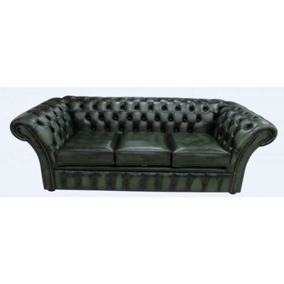 Chesterfield 3 Seater Antique Green Leather Sofa Bespoke In Balmoral Style - image 1