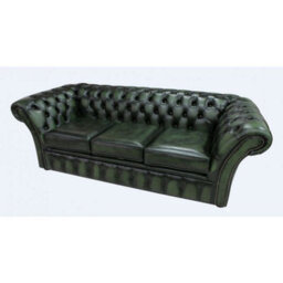 Chesterfield 3 Seater Antique Green Leather Sofa Bespoke In Balmoral Style - thumbnail 3