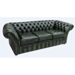 Chesterfield 3 Seater Antique Green Leather Sofa Bespoke In Balmoral Style - thumbnail 2