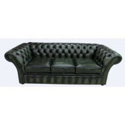 Chesterfield 3 Seater Antique Green Leather Sofa Bespoke In Balmoral Style - thumbnail 1