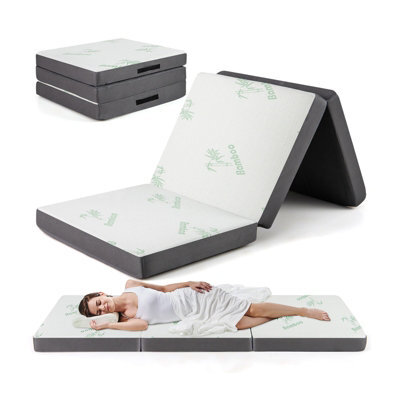 Costway Tri Folding Foam Mattress Portable Floor Foam Mattress Topper W/ Bamboo Fiber - image 1