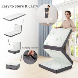 Costway Tri Folding Foam Mattress Portable Floor Foam Mattress Topper W/ Bamboo Fiber - thumbnail 6