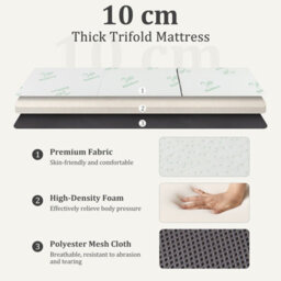 Costway Tri Folding Foam Mattress Portable Floor Foam Mattress Topper W/ Bamboo Fiber - thumbnail 2