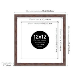 "12X12"" Walnut Picture Frame - 12X12"" Square Frame With 11X11"" Mount For 12X12""/11X11"" Pictures Moderrn Style Thin Edge, 1 Pack" - thumbnail 2