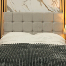 "Urban Textures Luxury 26"" High Velvet Fabric Upholstered Sloane Buttoned Bed Headboard - Silver" - thumbnail 3
