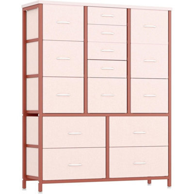 Pink Tall 15 Drawer Dresser Bedroom Storage Chest Organizer - image 1