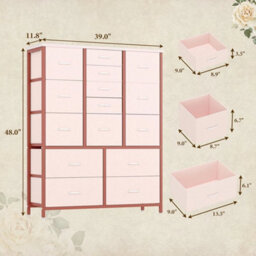 Pink Tall 15 Drawer Dresser Bedroom Storage Chest Organizer - thumbnail 2