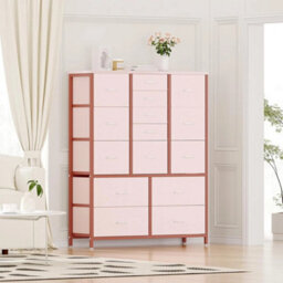 Pink Tall 15 Drawer Dresser Bedroom Storage Chest Organizer - thumbnail 3