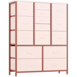 Pink Tall 15 Drawer Dresser Bedroom Storage Chest Organizer - thumbnail 1