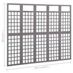 Berkfield 5-Panel Room Divider/trellis Solid Fir Wood Grey 201.5X180 Cm - thumbnail 6