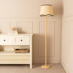 Valuelights Triston Natural Light Wood Stem Floor Lamp With Scallop Black Trim Tapered Shade And Led Bulb - thumbnail 3