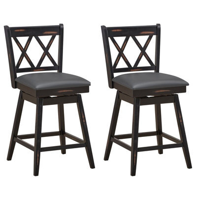Gainoom Set Of 2 Black Bar Stools Counter Height Chair Pub Swiveling Upholstered Seat 24Inch - image 1