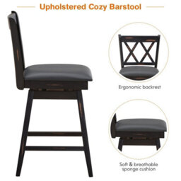 Gainoom Set Of 2 Black Bar Stools Counter Height Chair Pub Swiveling Upholstered Seat 24Inch - thumbnail 6