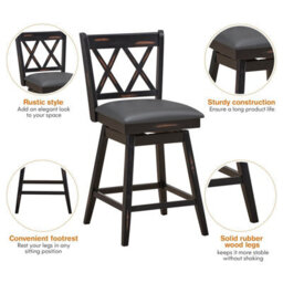 Gainoom Set Of 2 Black Bar Stools Counter Height Chair Pub Swiveling Upholstered Seat 24Inch - thumbnail 7