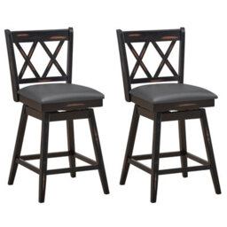 Gainoom Set Of 2 Black Bar Stools Counter Height Chair Pub Swiveling Upholstered Seat 24Inch - thumbnail 1