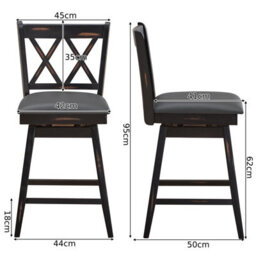 Gainoom Set Of 2 Black Bar Stools Counter Height Chair Pub Swiveling Upholstered Seat 24Inch - thumbnail 2