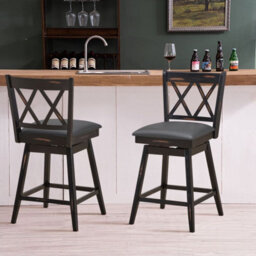 Gainoom Set Of 2 Black Bar Stools Counter Height Chair Pub Swiveling Upholstered Seat 24Inch - thumbnail 3