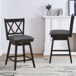 Gainoom Set Of 2 Black Bar Stools Counter Height Chair Pub Swiveling Upholstered Seat 24Inch - thumbnail 8