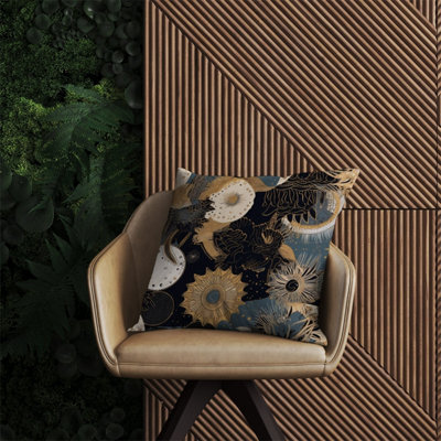 Warren Reed Designer Abstract Blue Gold Moon Sun Outdoor Cushion 60Cm X 60Cm